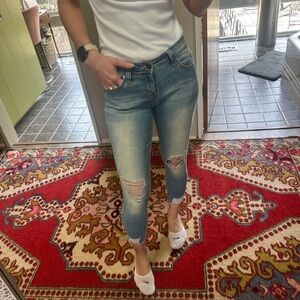 YMI Light Blue Distressed Ankle Jeans
